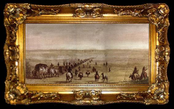 framed  Alfred Jacob Miller Mirage on the Prairie or Traders caravan, ta009-2